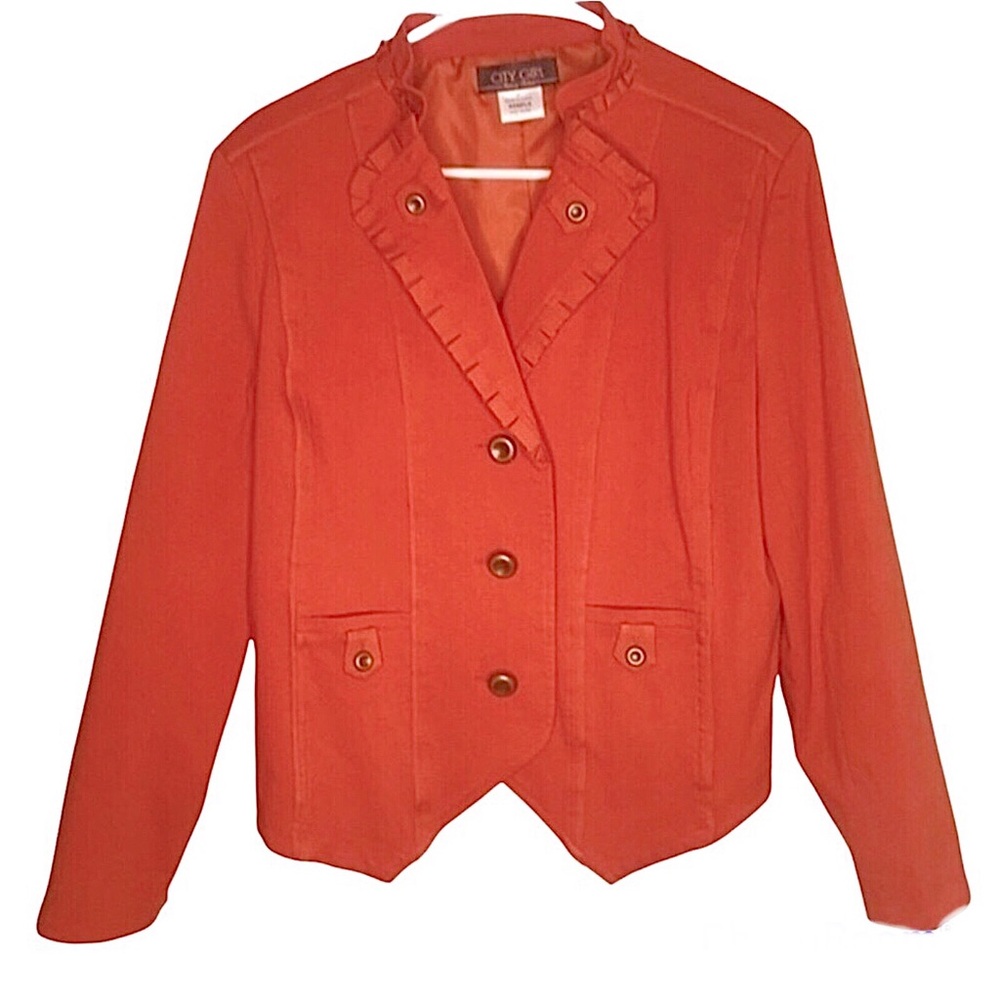 Nancy Bolen City Girl Ruffled Collar Structured Blazer Size M